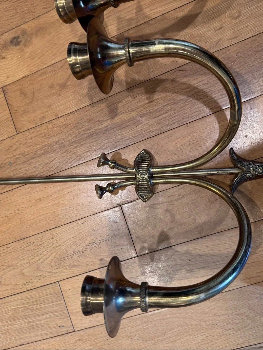 Pair Vintage Brass Wall Candle Holder Sconces Double Arm Hollywood Regency